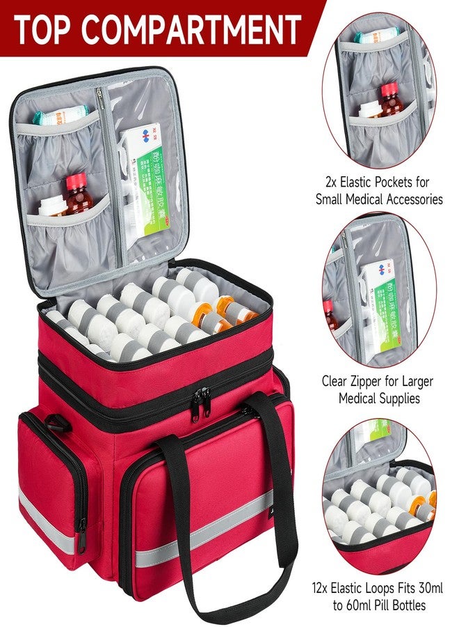 Jaffzora Large Pill Bottle Organizer, Double Layers Medicine Storage Bag with Lockable Zippers and Shoulder Strap,Medication Travel Bag for Prescription Bottles, Vitamins & Medical Supplies, Red (Bag Only) - Image 2